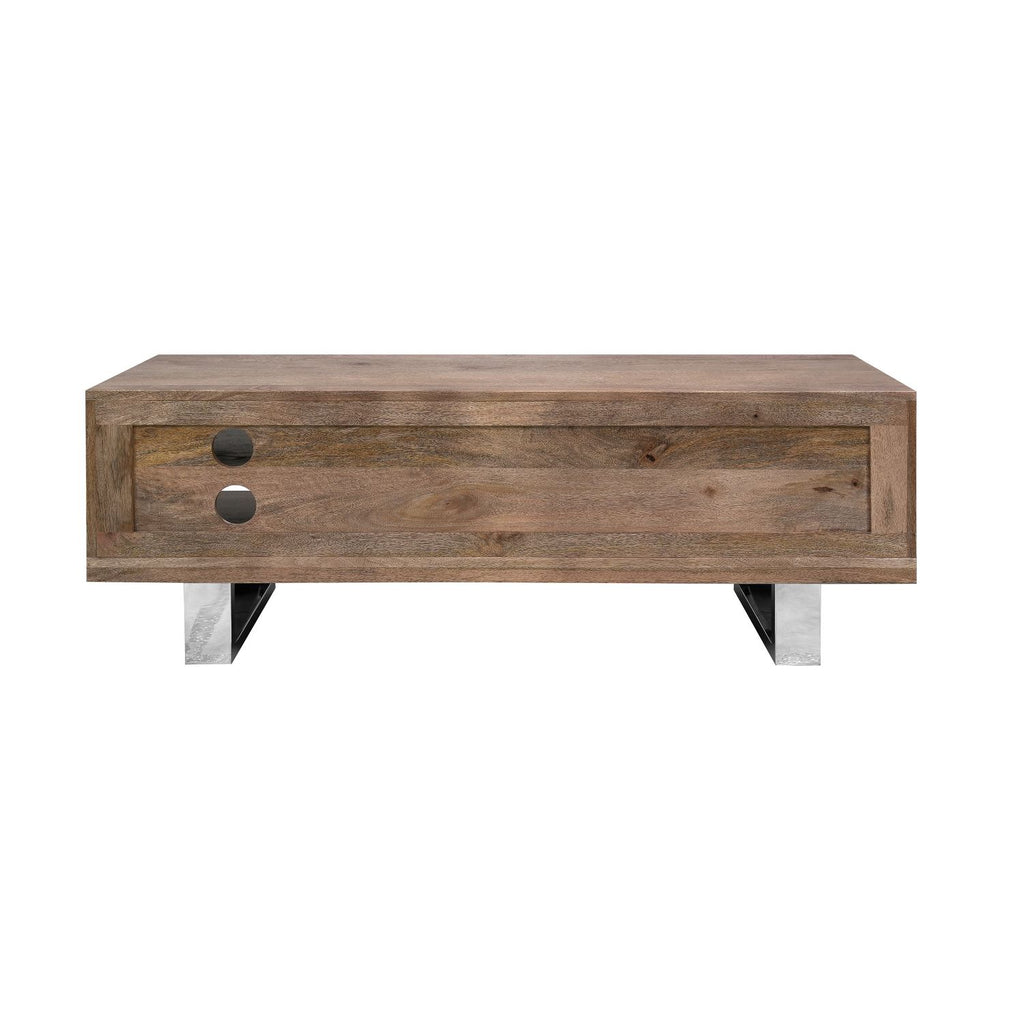 Modern Reclaimed Wood Rectangular 2 Door TV Cabinet with Stainless Steel Legs - Home Furniture Interiors