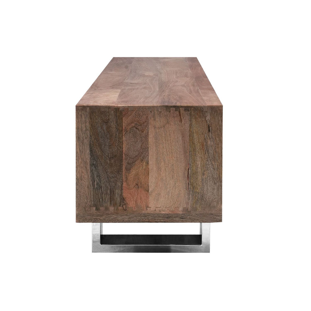 Modern Reclaimed Wood Rectangular 2 Door TV Cabinet with Stainless Steel Legs - Home Furniture Interiors