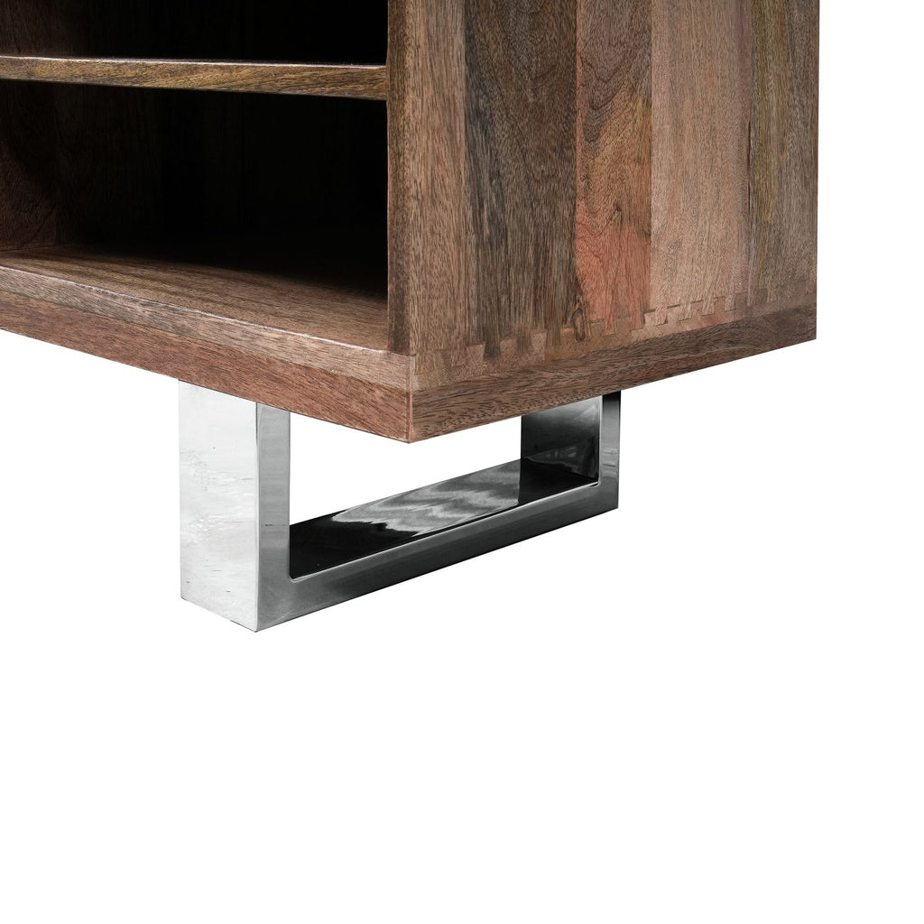 Modern Reclaimed Wood Rectangular 2 Door TV Cabinet with Stainless Steel Legs - Home Furniture Interiors