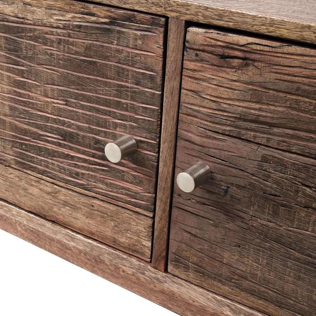 Modern Reclaimed Wood Rectangular 2 Door TV Cabinet with Stainless Steel Legs - Home Furniture Interiors