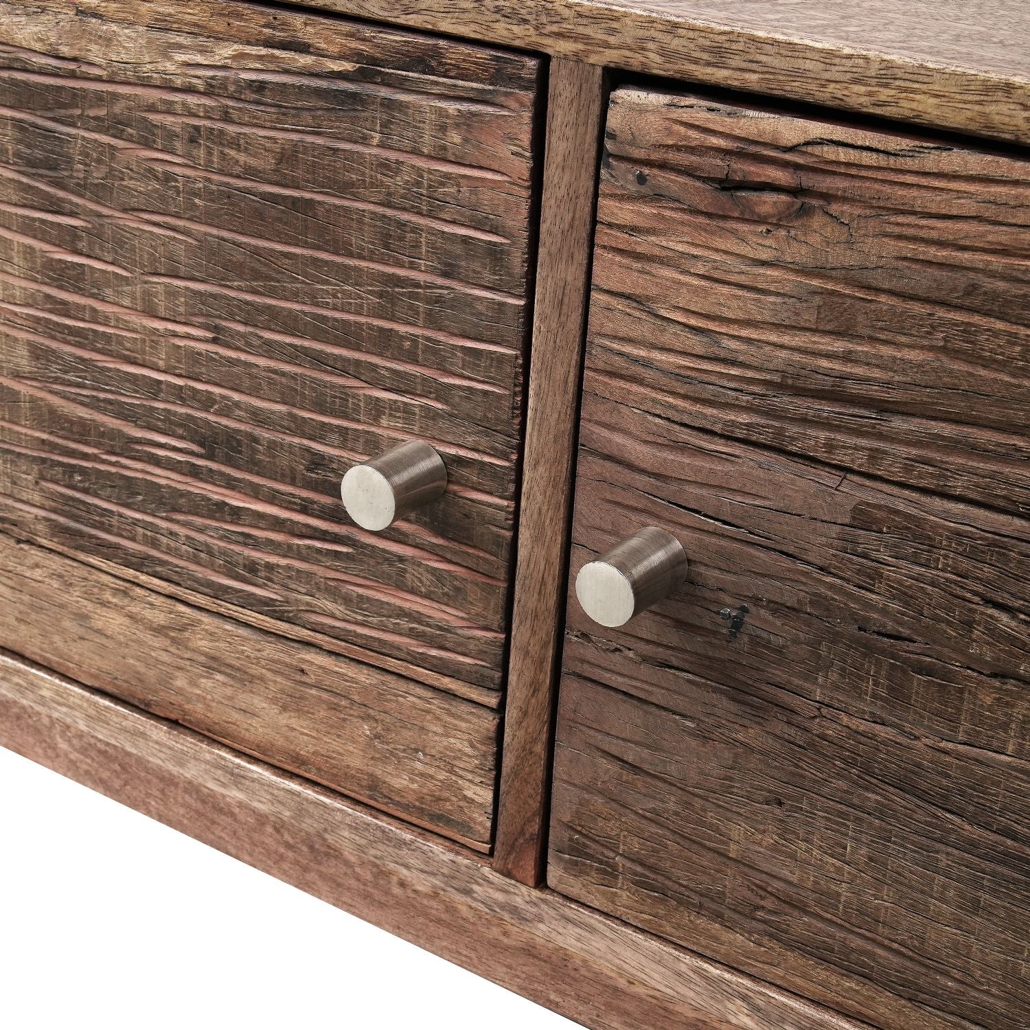 Modern Reclaimed Wood Rectangular 2 Door TV Cabinet with Stainless Steel Legs - Home Furniture Interiors
