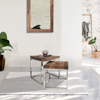 Reclaimed Sleeper Wood Nest of 2 Tables with Polished Stainless Steel Frames