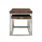 Reclaimed Sleeper Wood Nest of 2 Tables with Polished Stainless Steel Frames - Home Furniture Interiors