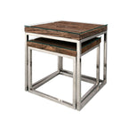 Reclaimed Sleeper Wood Nest of 2 Tables with Polished Stainless Steel Frames - Home Furniture Interiors