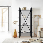 Industrial Black Iron Bookshelf with 4 Ceramic Shelves