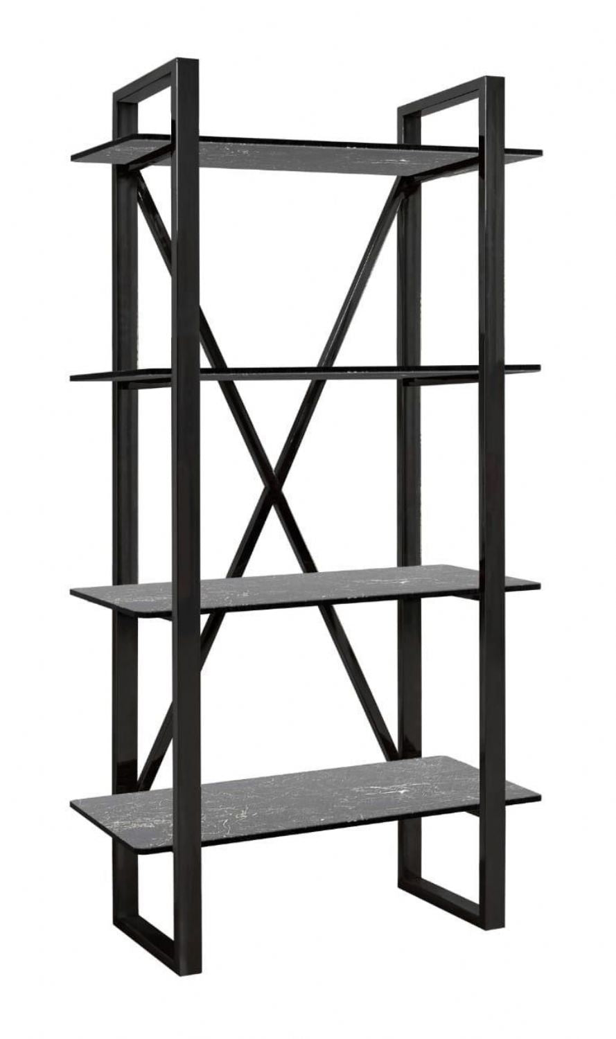 Industrial Black Iron Bookshelf with 4 Ceramic Shelves - Home Furniture Interiors