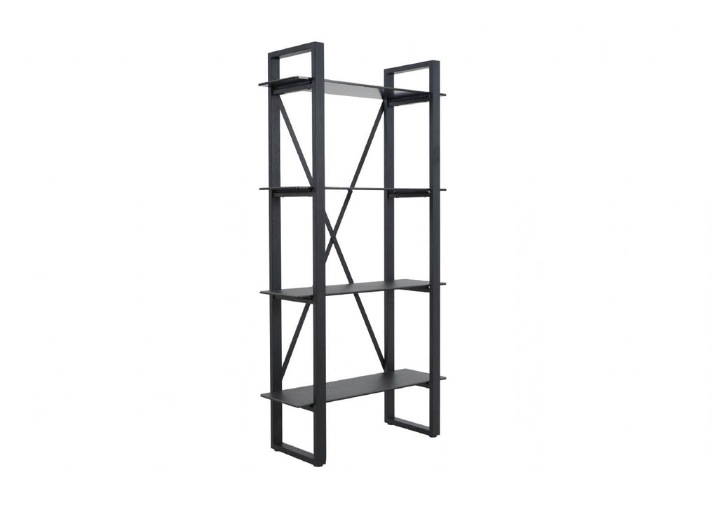 Industrial Black Iron Bookshelf with 4 Ceramic Shelves - Home Furniture Interiors