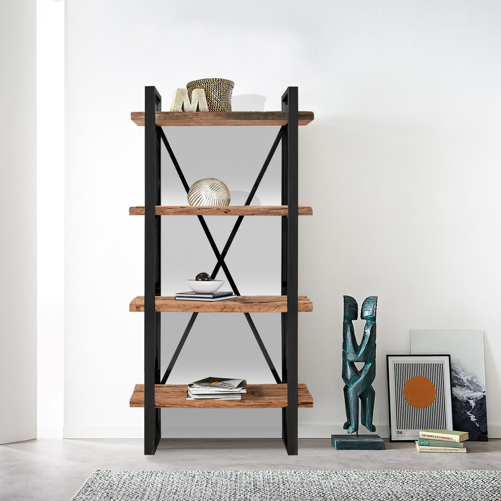 Industrial Reclaimed Railway Sleeper Wood Shelving Unit with Black Metal Frame