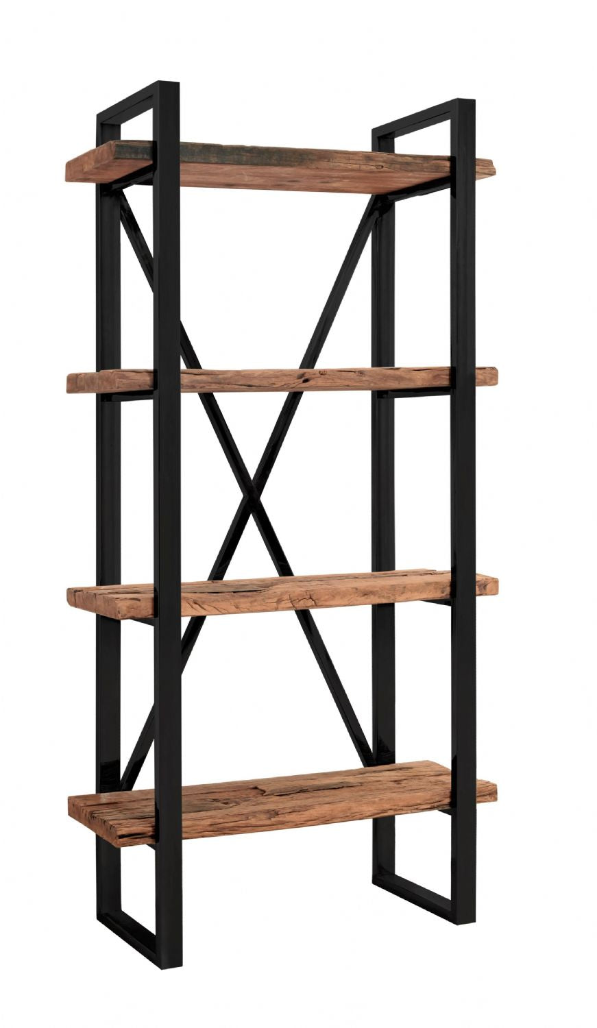 Industrial Reclaimed Railway Sleeper Wood Shelving Unit with Black Metal Frame - Home Furniture Interiors