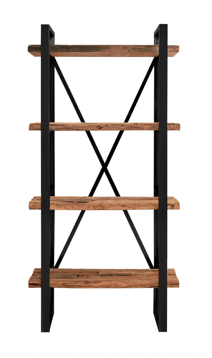 Industrial Reclaimed Railway Sleeper Wood Shelving Unit with Black Metal Frame - Home Furniture Interiors