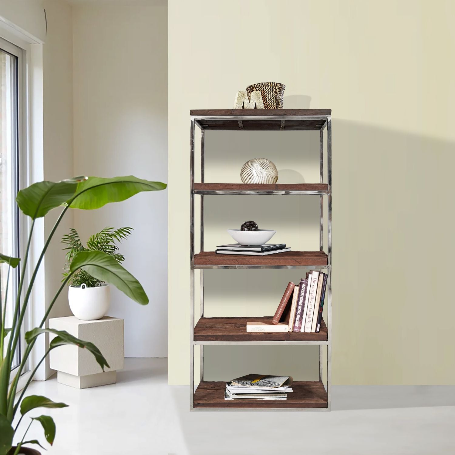 Industrial Solid Reclaimed Sleeper Wood Shelving Unit with Metal Frame