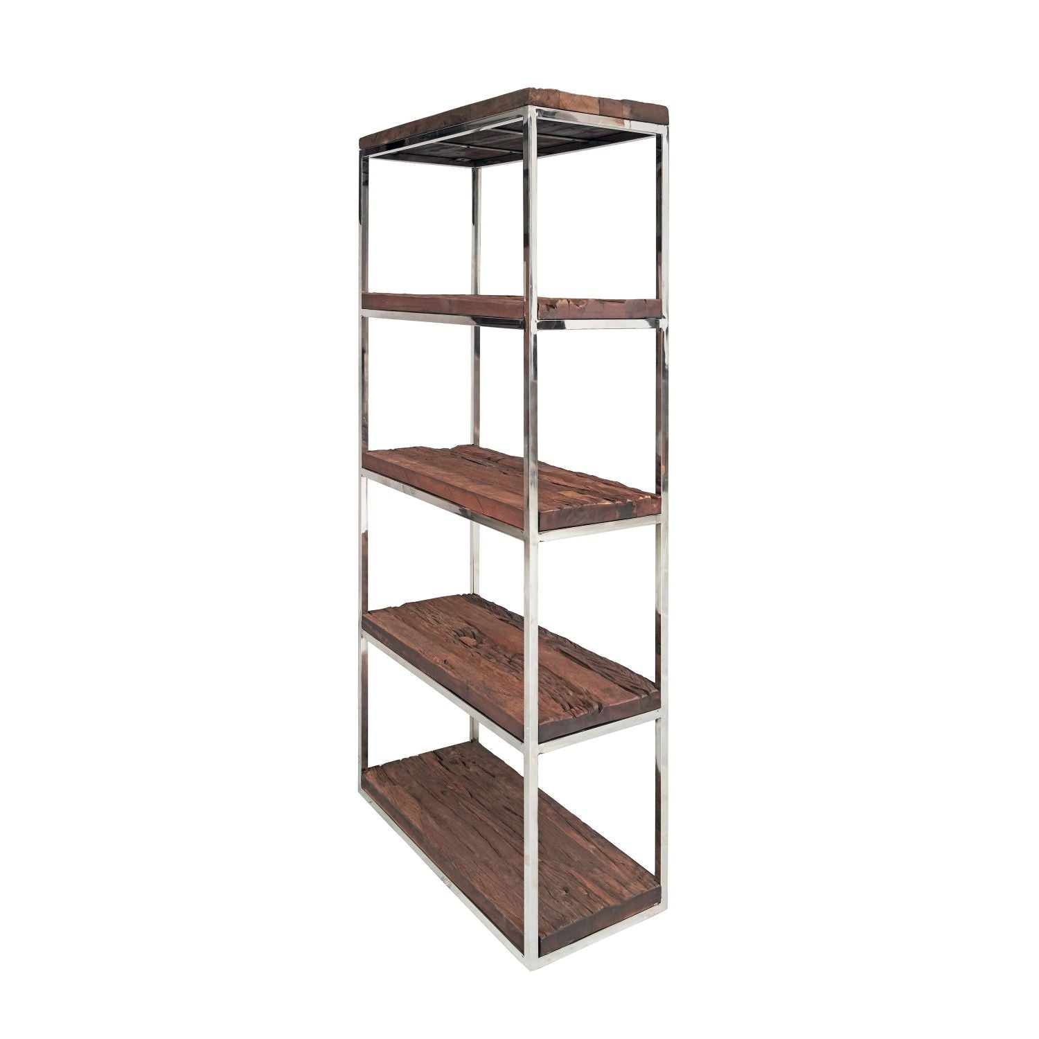 Industrial Solid Reclaimed Sleeper Wood Shelving Unit with Metal Frame - Home Furniture Interiors