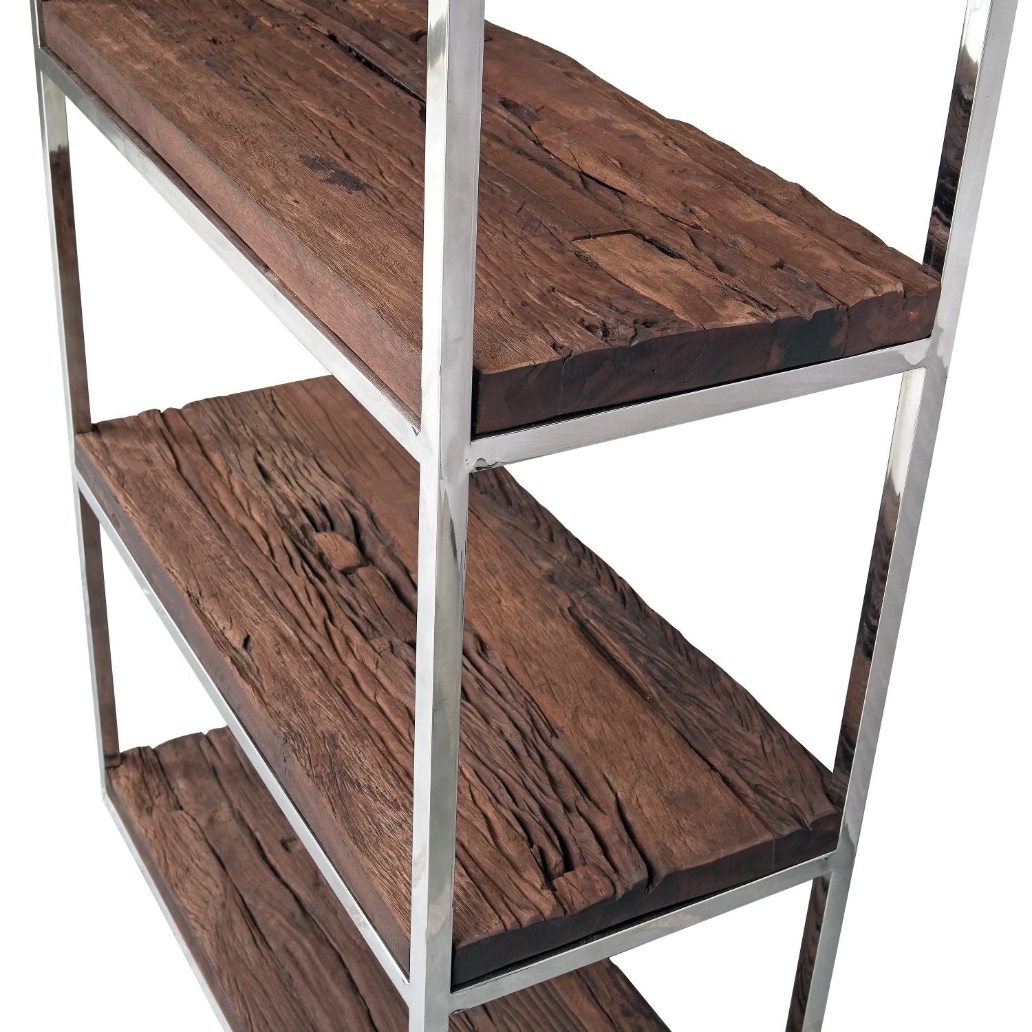 Industrial Solid Reclaimed Sleeper Wood Shelving Unit with Metal Frame - Home Furniture Interiors