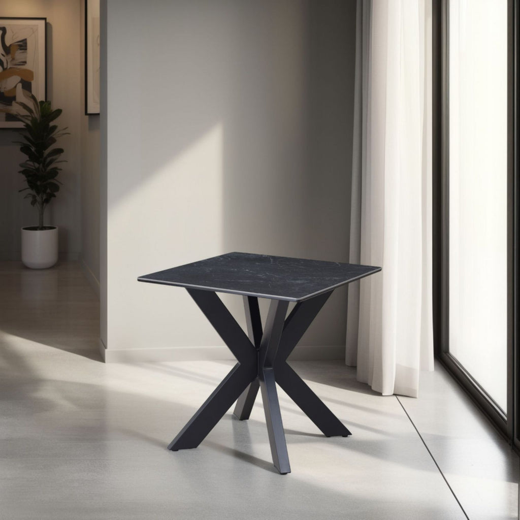 Industrial Black Ceramic and Glass Lamp Table with Iron Starburst Base