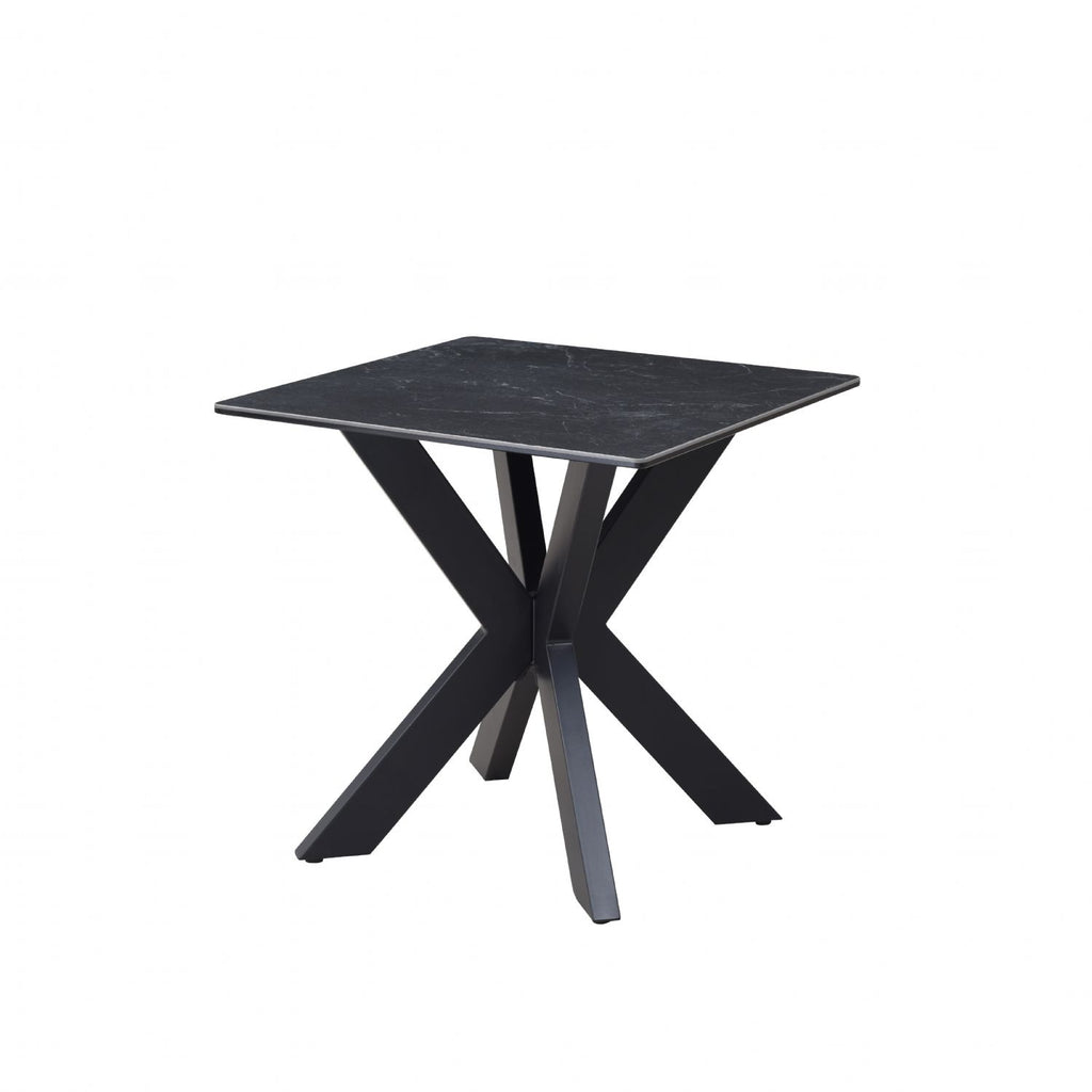 Industrial Black Ceramic and Glass Lamp Table with Iron Starburst Base - Home Furniture Interiors