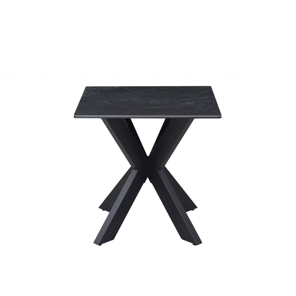 Industrial Black Ceramic and Glass Lamp Table with Iron Starburst Base - Home Furniture Interiors