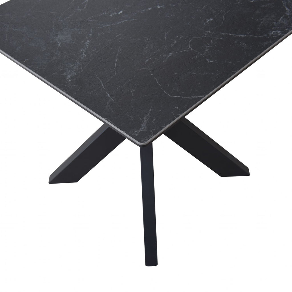 Industrial Black Ceramic and Glass Lamp Table with Iron Starburst Base - Home Furniture Interiors
