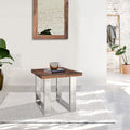 Industrial Reclaimed Sleeper Wood Square Lamp Table with Polished Steel Legs