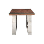 Industrial Reclaimed Sleeper Wood Square Lamp Table with Polished Steel Legs - Home Furniture Interiors