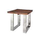 Industrial Reclaimed Sleeper Wood Square Lamp Table with Polished Steel Legs - Home Furniture Interiors