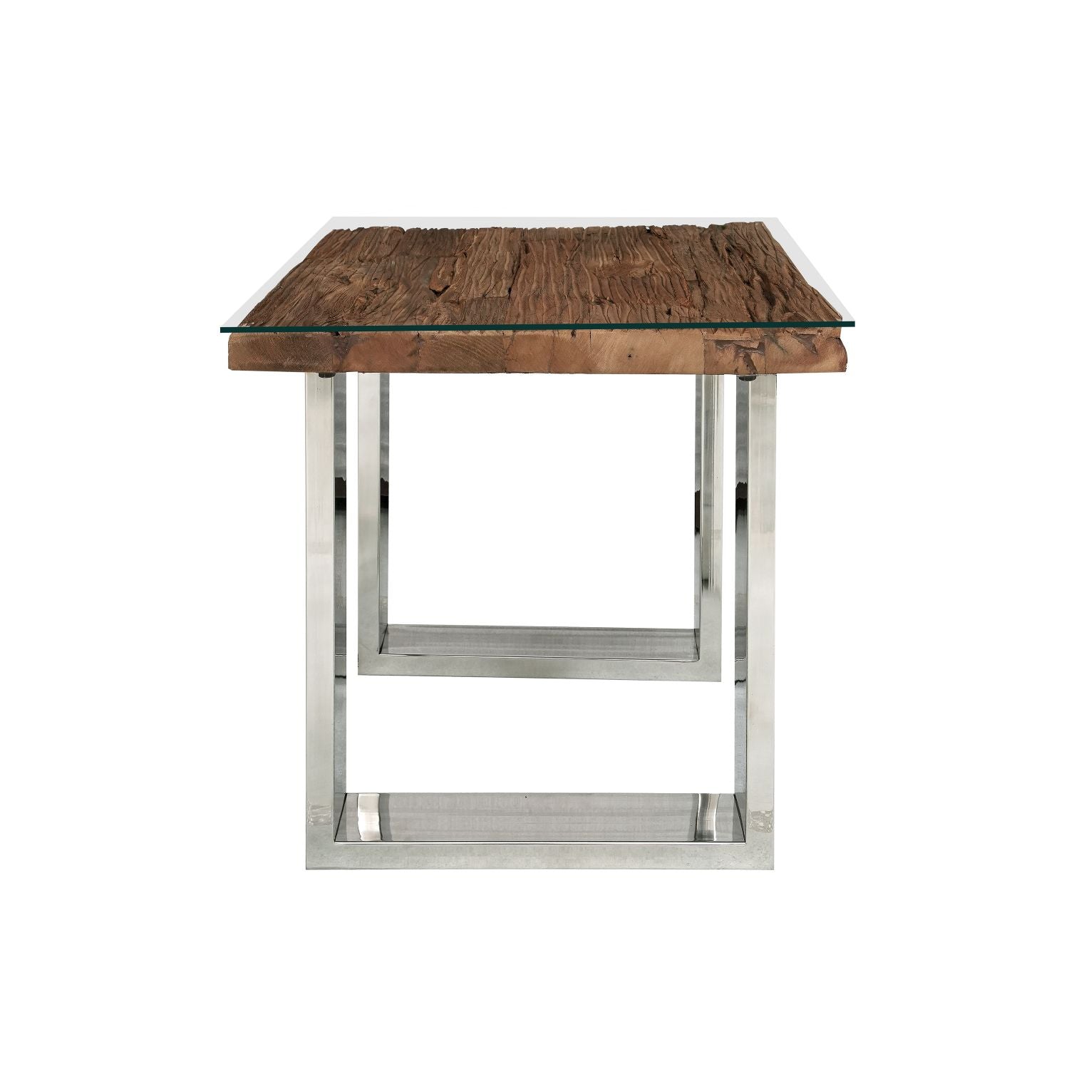 Industrial Reclaimed Sleeper Wood Square Lamp Table with Polished Steel Legs - Home Furniture Interiors