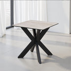 Modern Beige Ceramic and Glass Side Table with Black Metal Star Base
