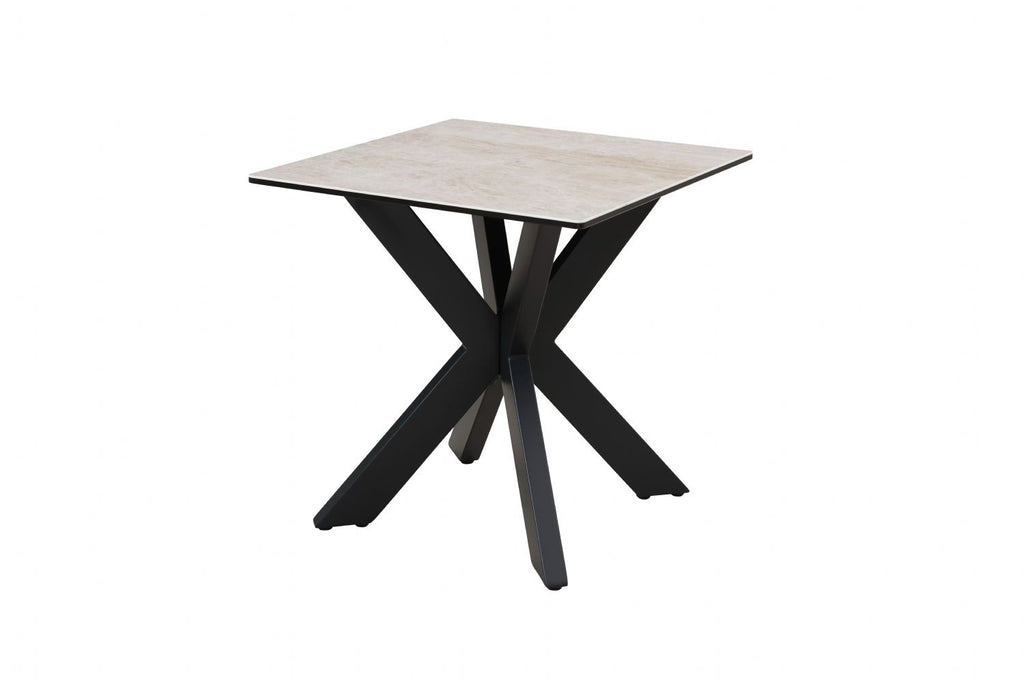 Modern Beige Ceramic and Glass Side Table with Black Metal Star Base - Home Furniture Interiors