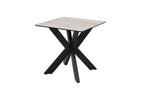 Modern Beige Ceramic and Glass Side Table with Black Metal Star Base - Home Furniture Interiors