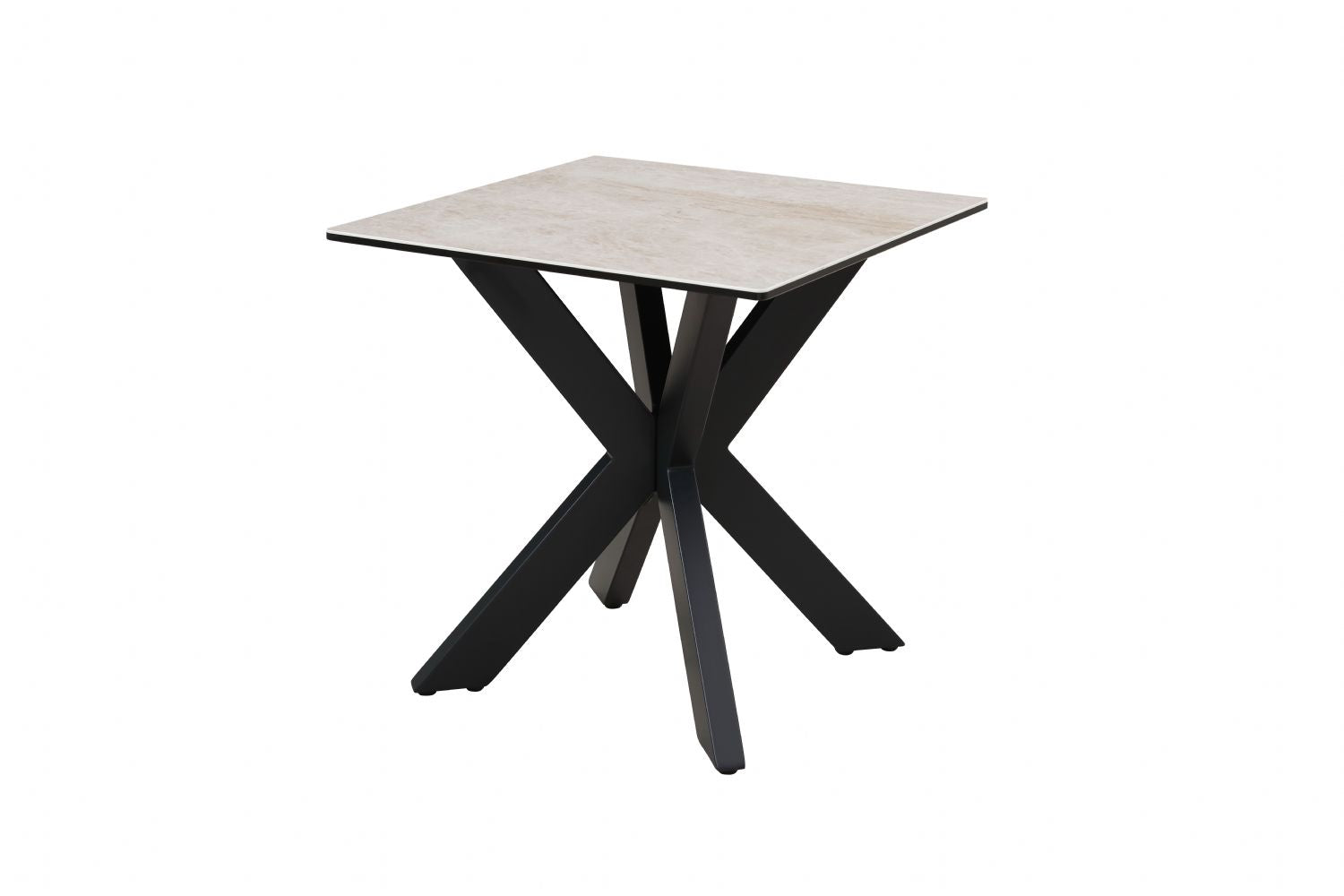 Modern Beige Ceramic and Glass Side Table with Black Metal Star Base - Home Furniture Interiors