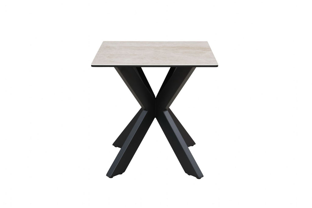 Modern Beige Ceramic and Glass Side Table with Black Metal Star Base - Home Furniture Interiors