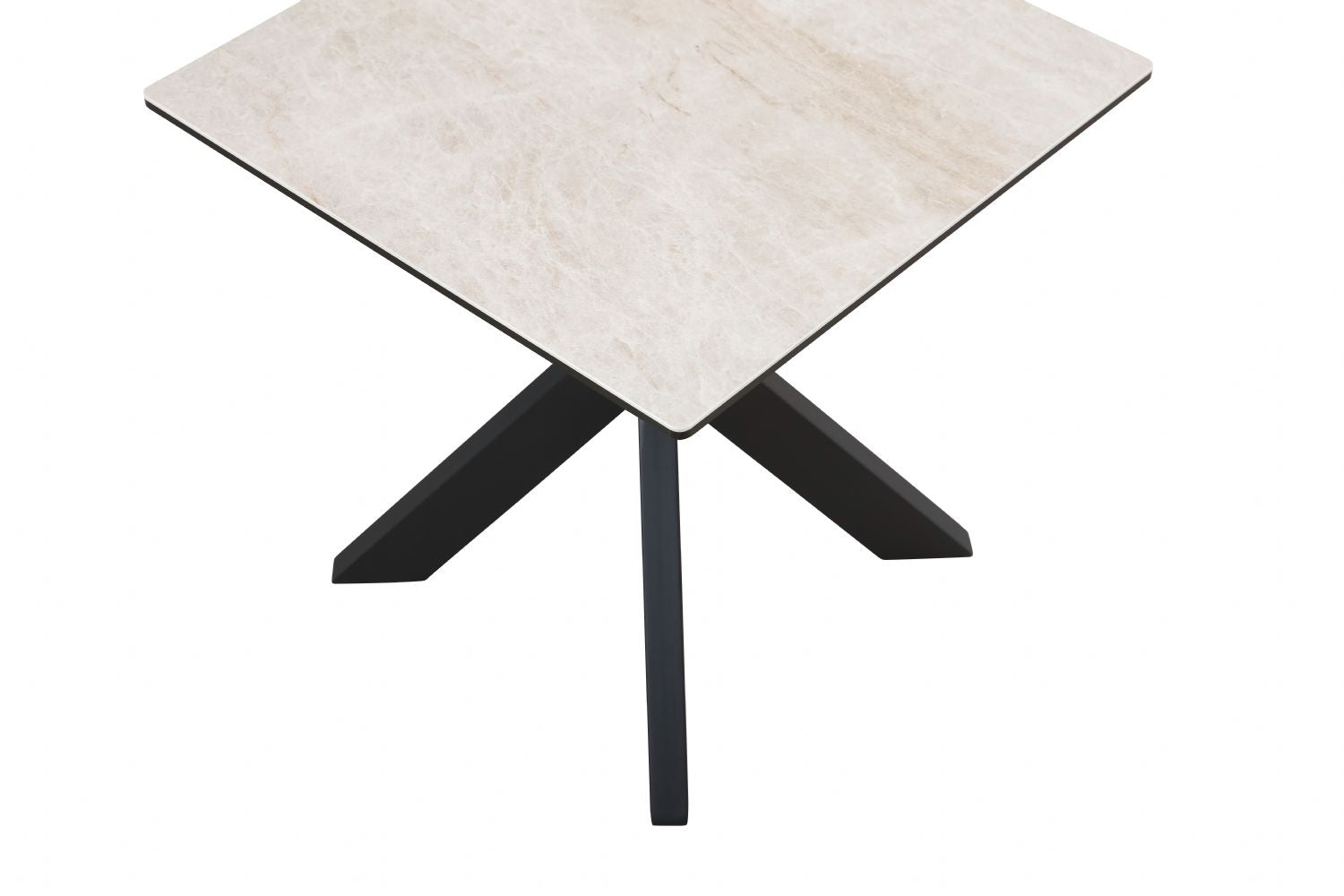 Modern Beige Ceramic and Glass Side Table with Black Metal Star Base - Home Furniture Interiors