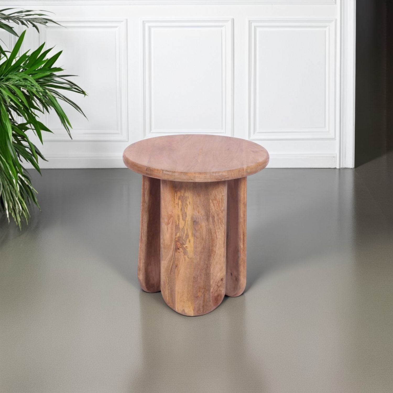 Modern Style Mango Wood Round Side Table with Sculpted Base