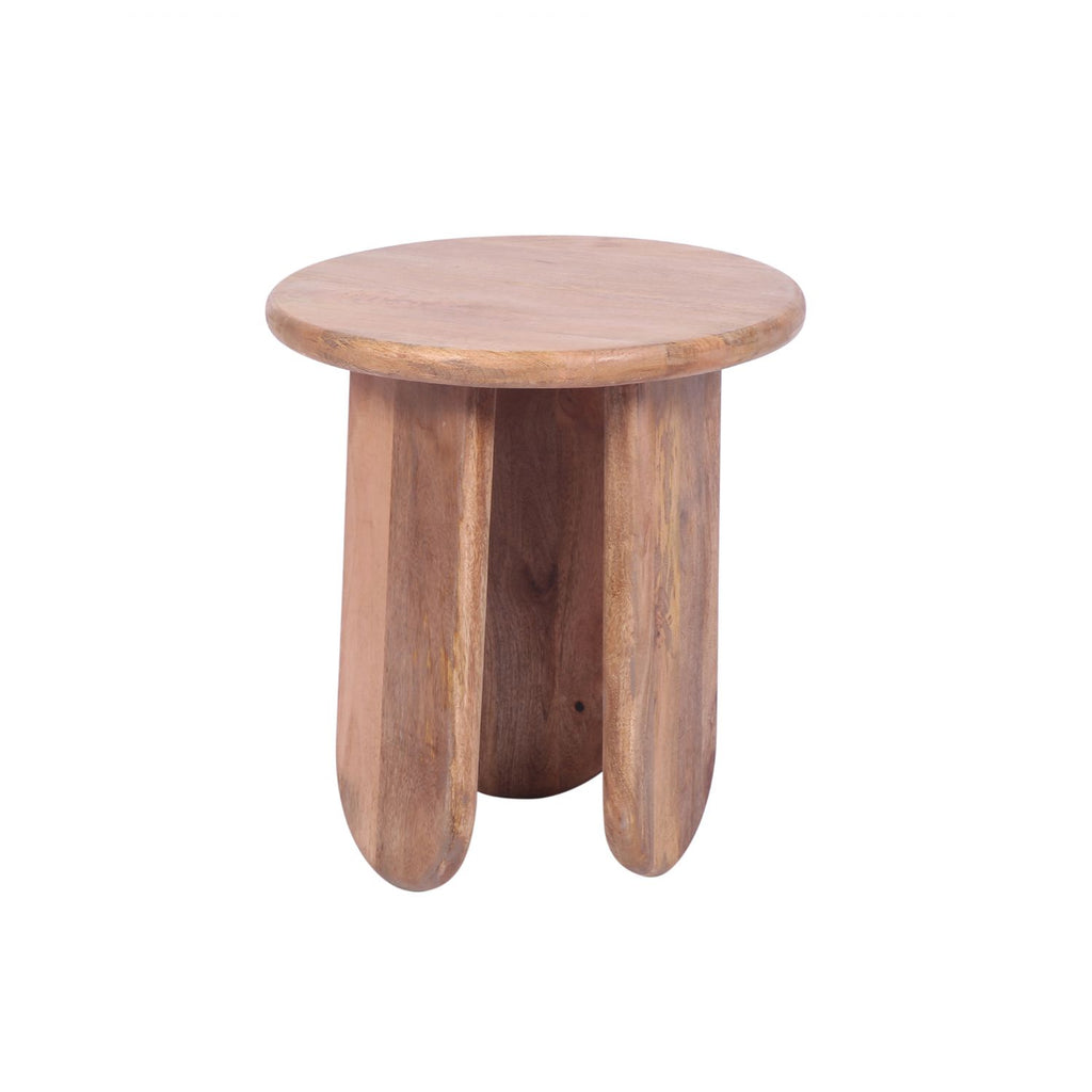 Modern Style Mango Wood Round Side Table with Sculpted Base - Home Furniture Interiors
