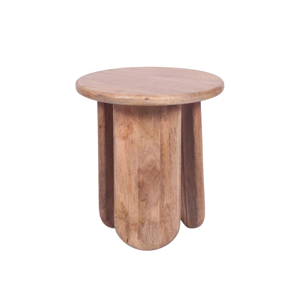 Modern Style Mango Wood Round Side Table with Sculpted Base - Home Furniture Interiors