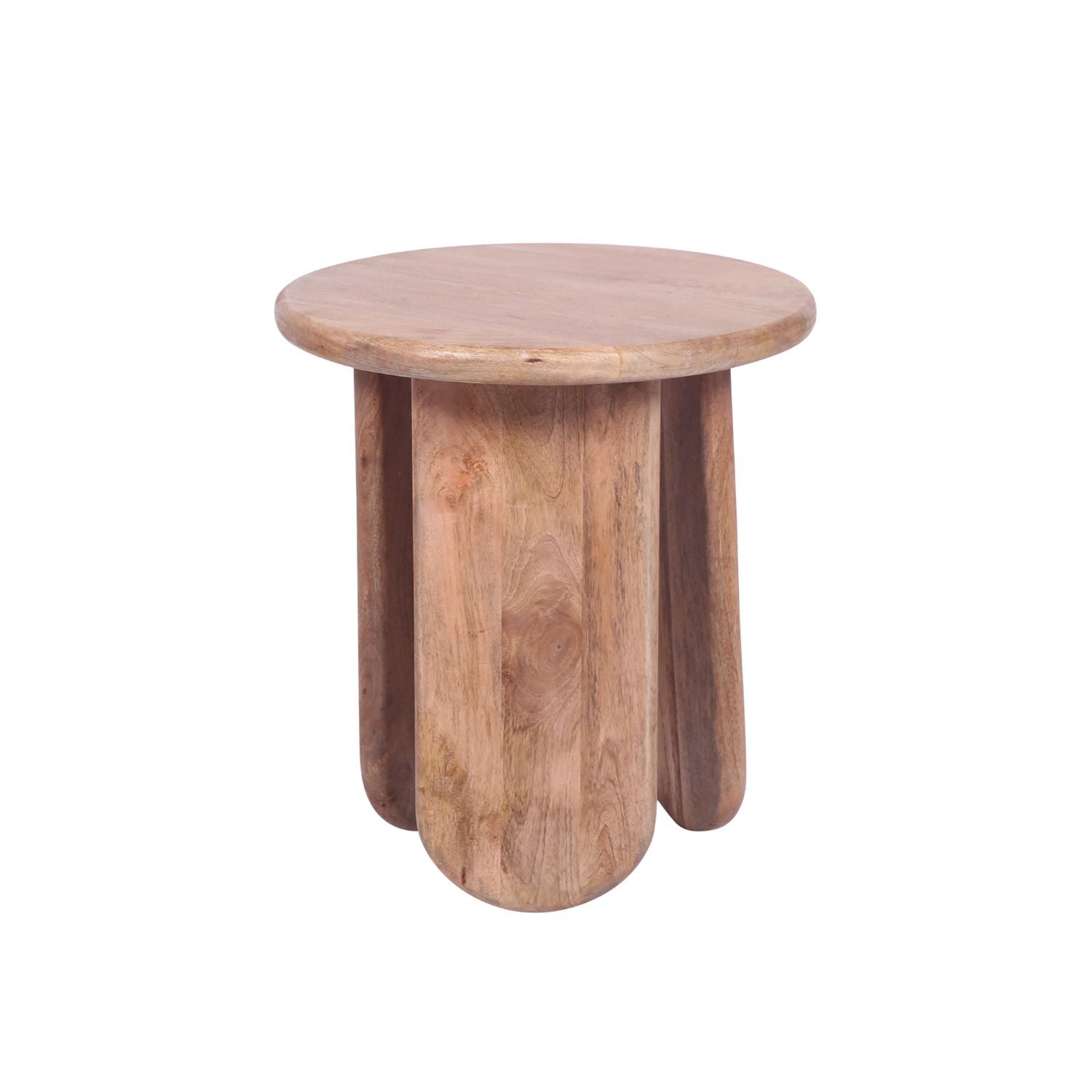 Modern Style Mango Wood Round Side Table with Sculpted Base - Home Furniture Interiors