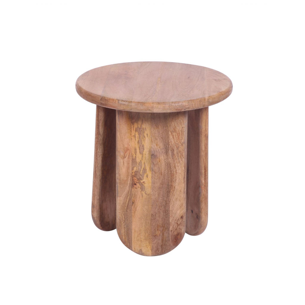 Modern Style Mango Wood Round Side Table with Sculpted Base - Home Furniture Interiors