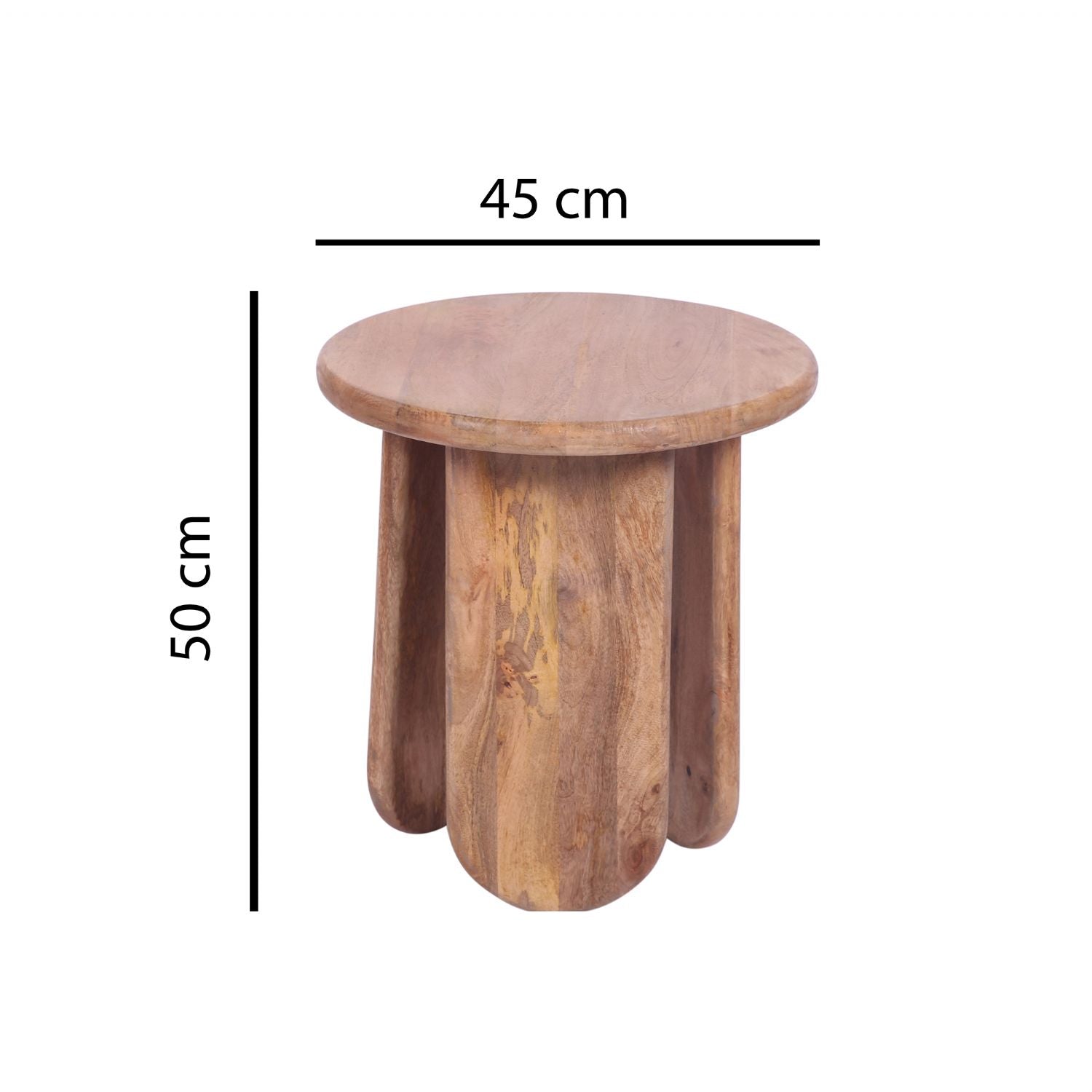 Modern Style Mango Wood Round Side Table with Sculpted Base - Home Furniture Interiors