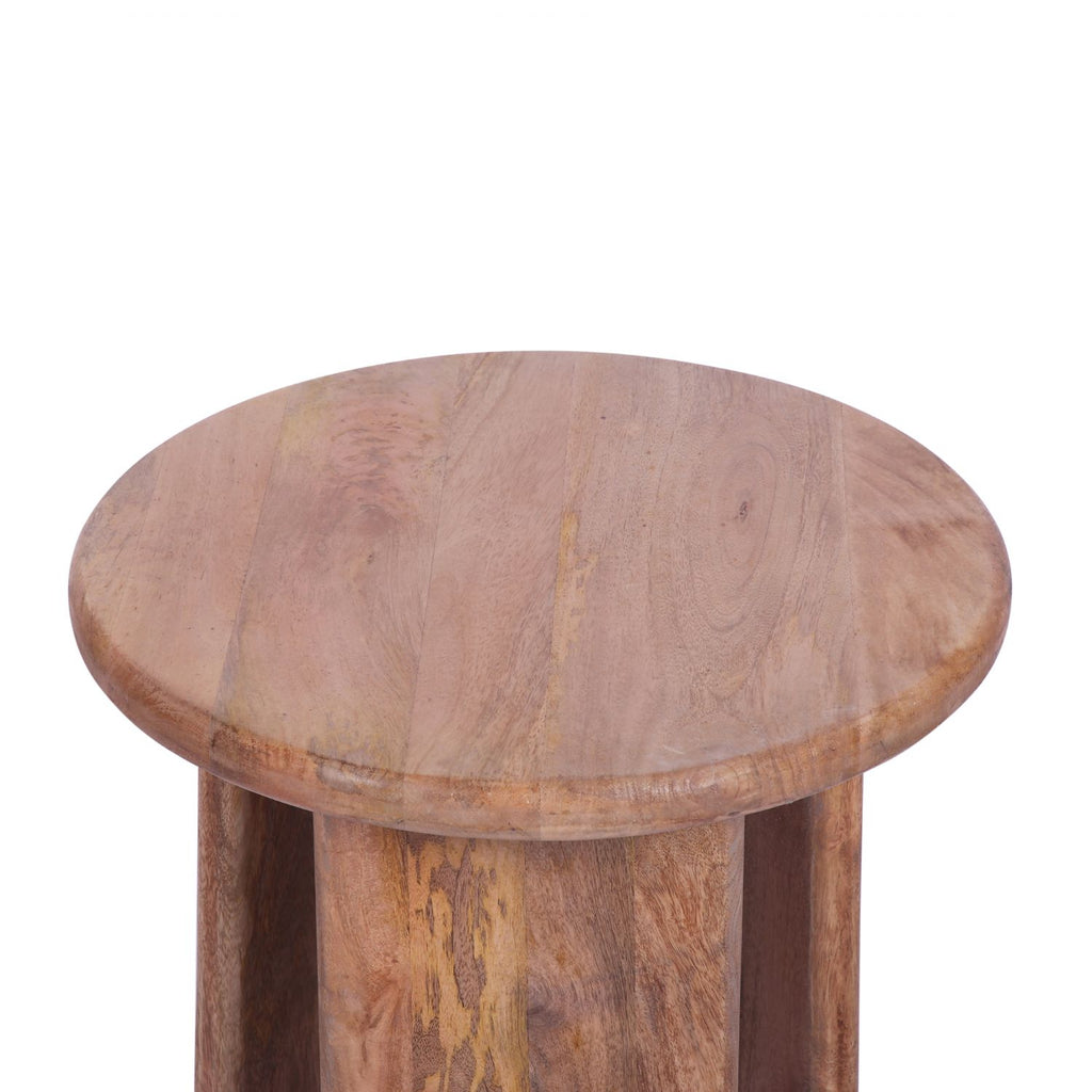 Modern Style Mango Wood Round Side Table with Sculpted Base - Home Furniture Interiors