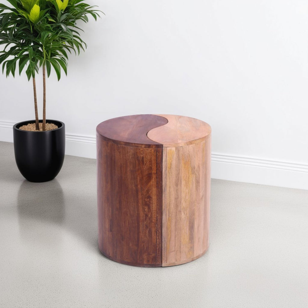 Modern Two Tone Mango Wood Curved Side Table Set