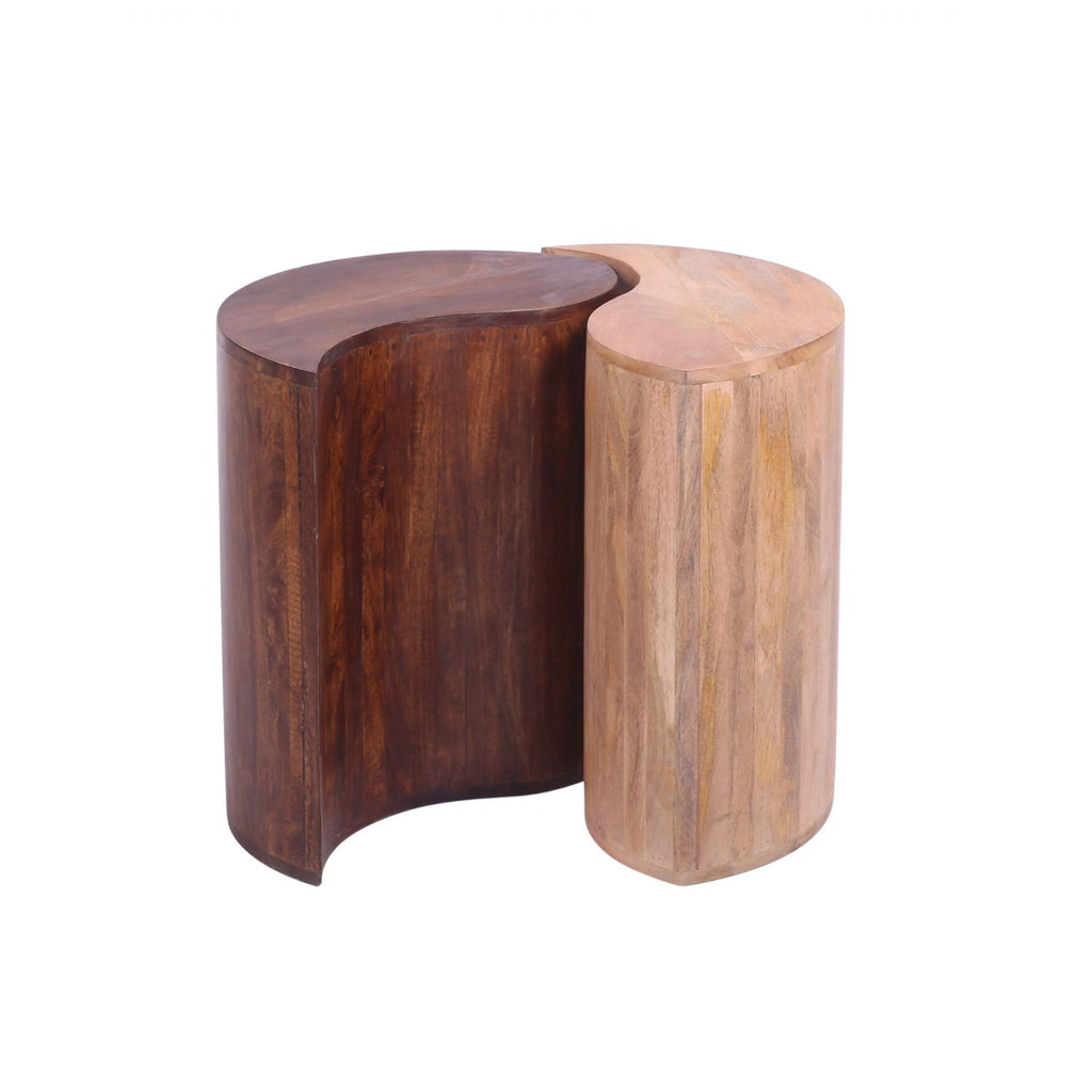 Modern Two Tone Mango Wood Curved Side Table Set - Home Furniture Interiors