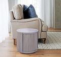 Modern White Marble and Mango Wood Round Side Table with Fluted Detailing