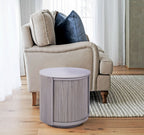 Modern White Marble and Mango Wood Round Side Table with Fluted Detailing