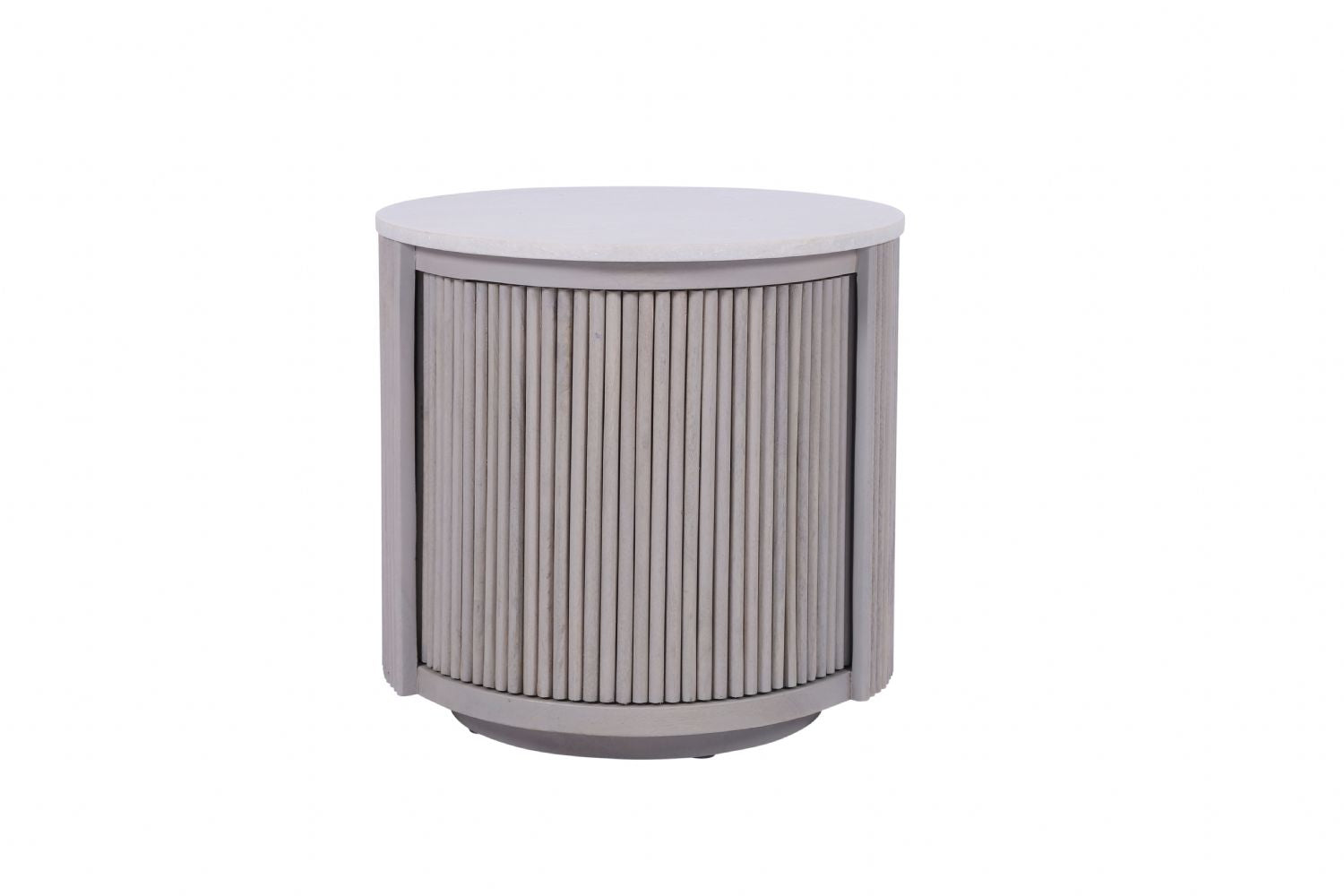 Modern White Marble and Mango Wood Round Side Table with Fluted Detailing - Home Furniture Interiors