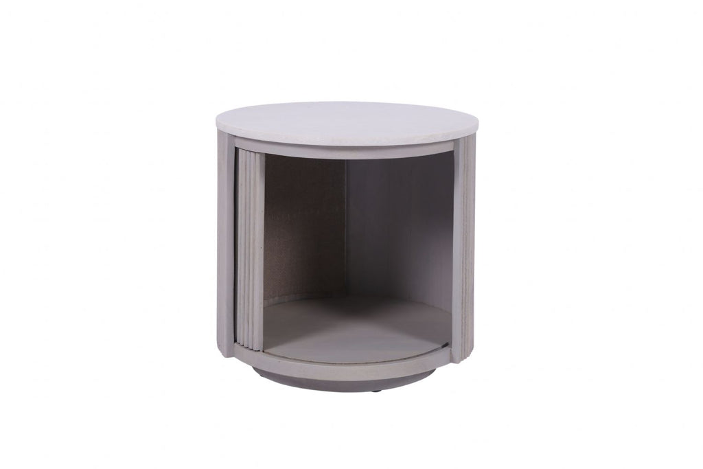 Modern White Marble and Mango Wood Round Side Table with Fluted Detailing - Home Furniture Interiors