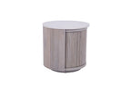 Modern White Marble and Mango Wood Round Side Table with Fluted Detailing - Home Furniture Interiors