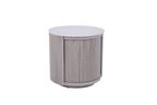 Modern White Marble and Mango Wood Round Side Table with Fluted Detailing - Home Furniture Interiors