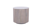 Modern White Marble and Mango Wood Round Side Table with Fluted Detailing - Home Furniture Interiors