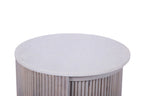 Modern White Marble and Mango Wood Round Side Table with Fluted Detailing - Home Furniture Interiors
