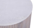 Modern White Marble and Mango Wood Round Side Table with Fluted Detailing - Home Furniture Interiors