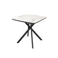 Modern White Marble Effect Ceramic Side Table with Black Metal Angled Legs